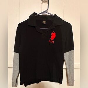 U.S. Polo Assn. Black Polo long sleeve collared Shirt 10-12 great for school